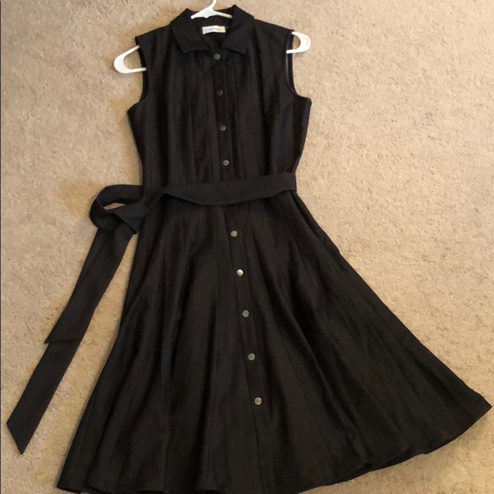 Calvin Klein Charcoal denim belted dress